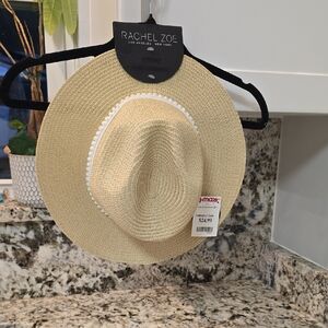 Rachel Zoe Tan Straw Hat with White Trim